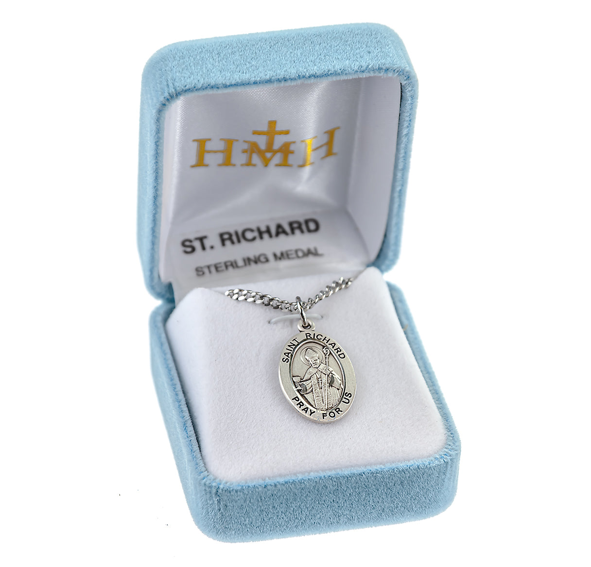 Patron Saint Richard Oval Sterling Silver Medal Pendant with Chain | .925 Silver
