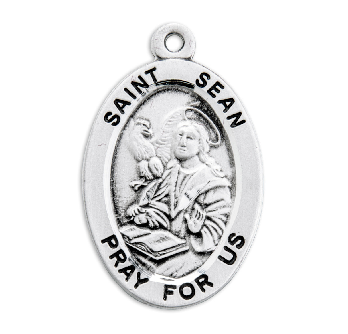 Patron Saint Sean Oval Sterling Silver Medal Pendant with Chain | .925 Silver