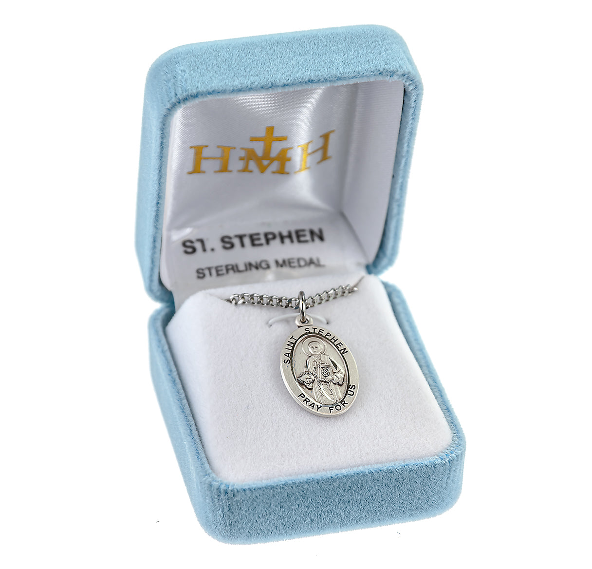 Saint Stephen Oval Sterling Silver Medal Pendant with Chain | .925 Silver