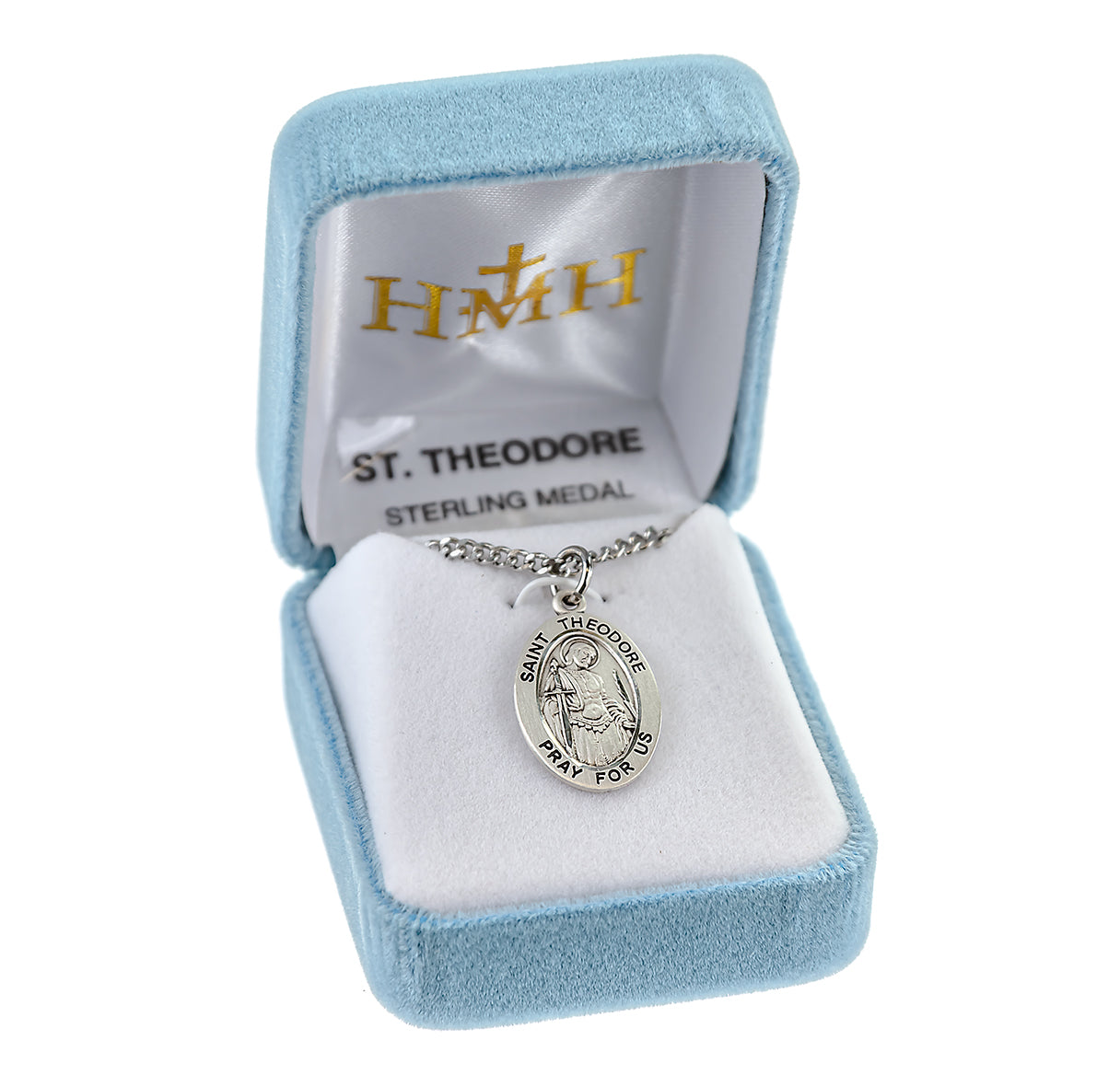 Patron Saint Theodore Oval Sterling Silver Medal Pendant with Chain | .925 Silver