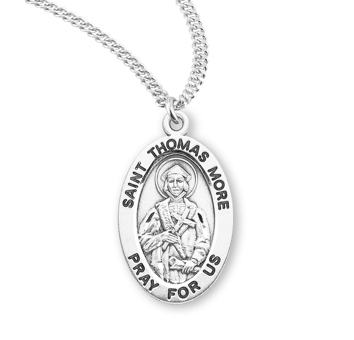 Patron Saint Thomas More Oval Sterling Silver Medal Pendant with Chain | .925 Silver
