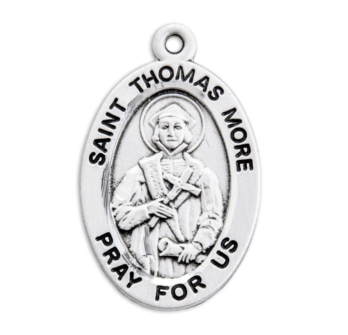 Patron Saint Thomas More Oval Sterling Silver Medal Pendant with Chain | .925 Silver