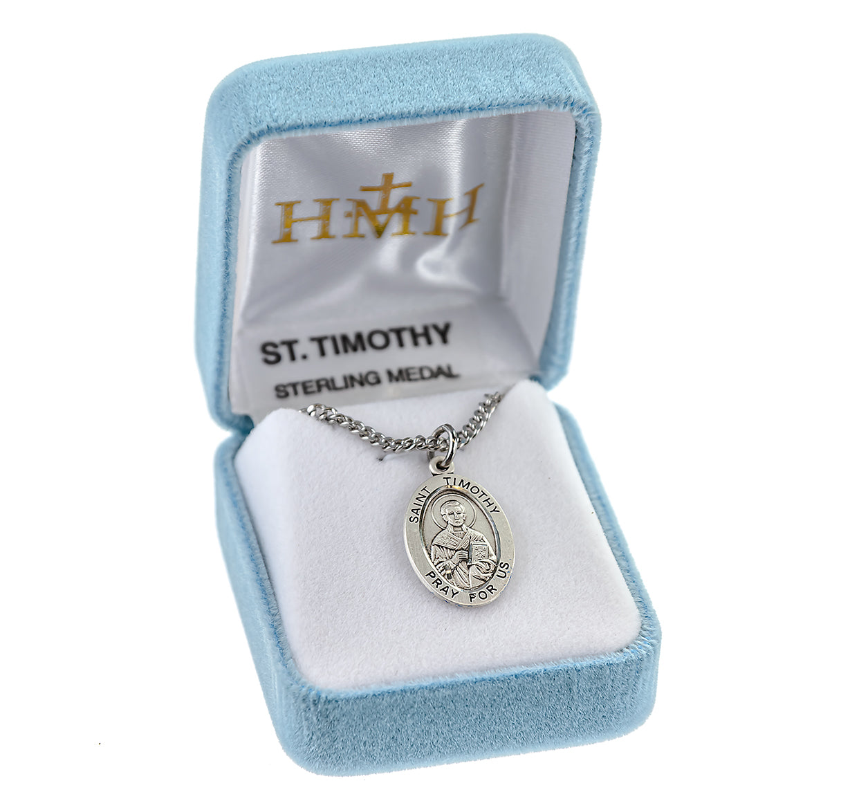Patron Saint Timothy Oval Sterling Silver Medal Pendant with Chain | .925 Silver