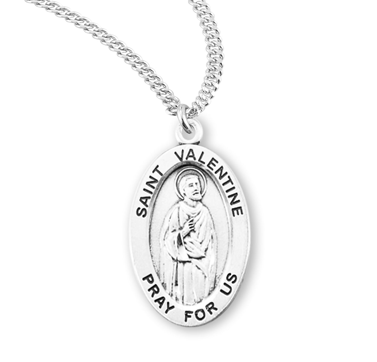 Patron Saint Valentine Oval Sterling Silver Medal Pendant with Chain | .925 Silver