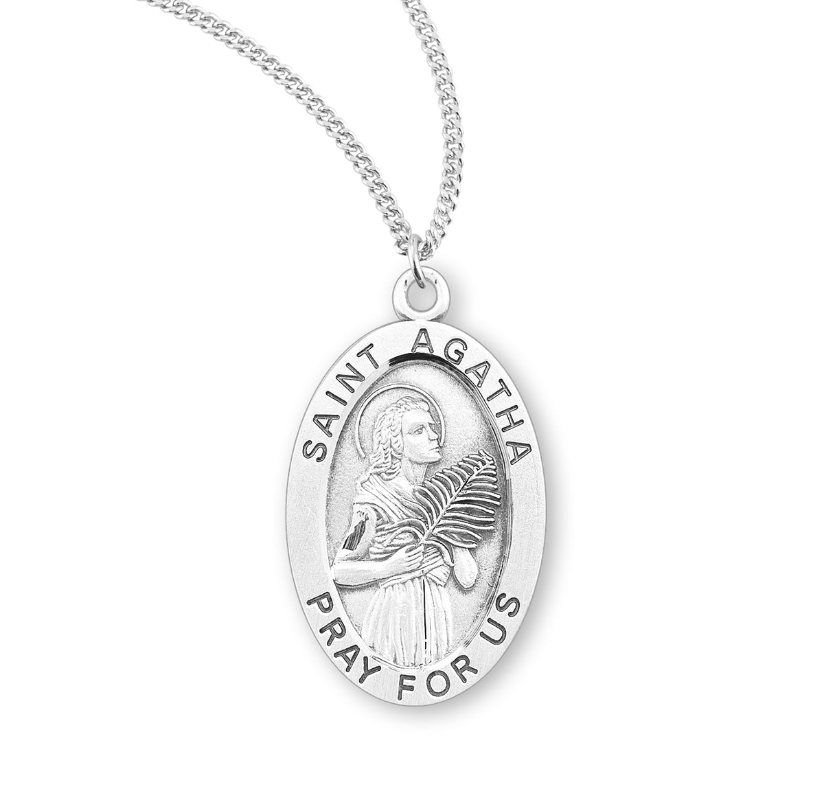 Patron Saint Agatha Oval Sterling Silver Medal Pendant with Chain | .925 Silver