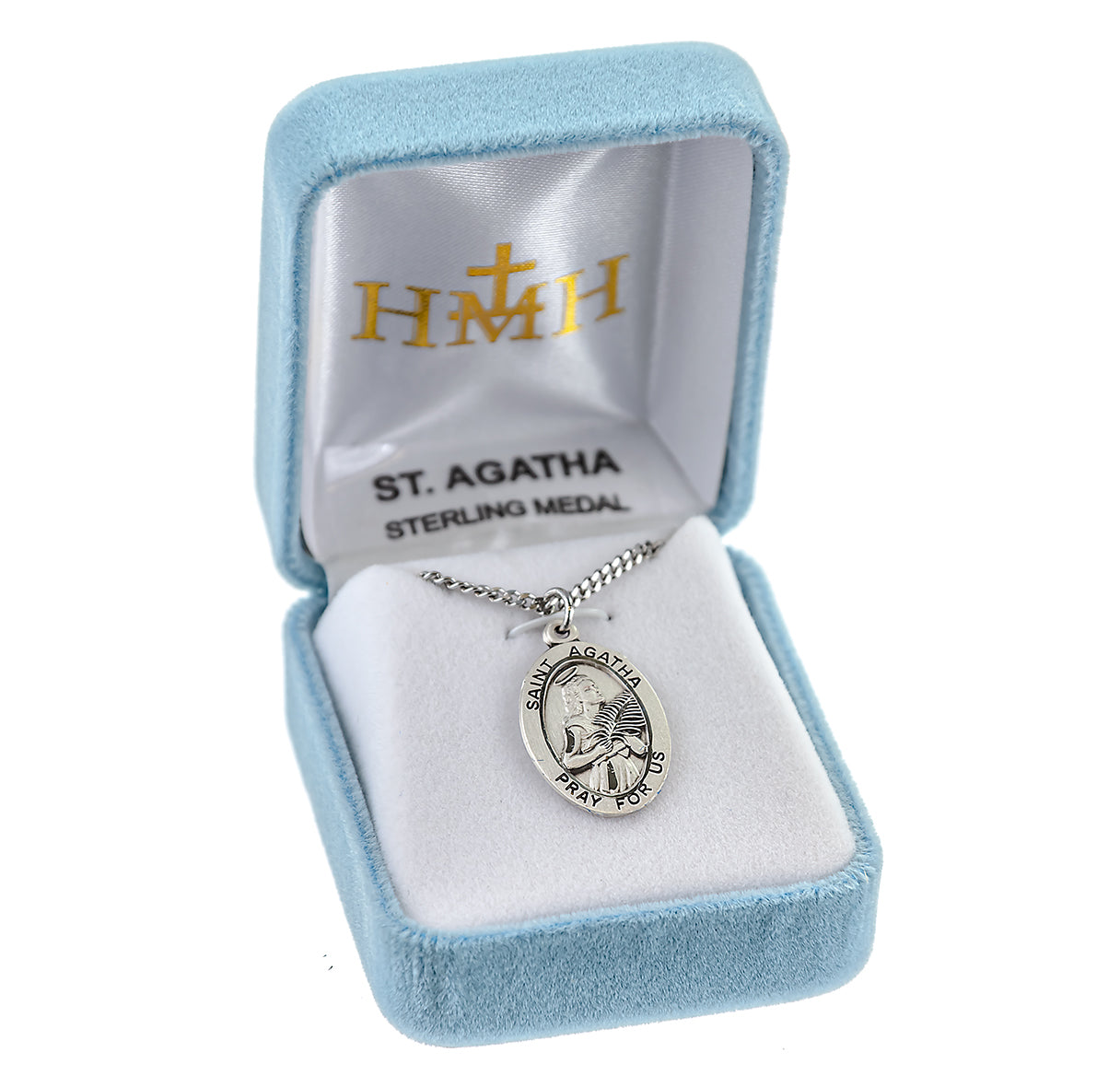 Patron Saint Agatha Oval Sterling Silver Medal Pendant with Chain | .925 Silver
