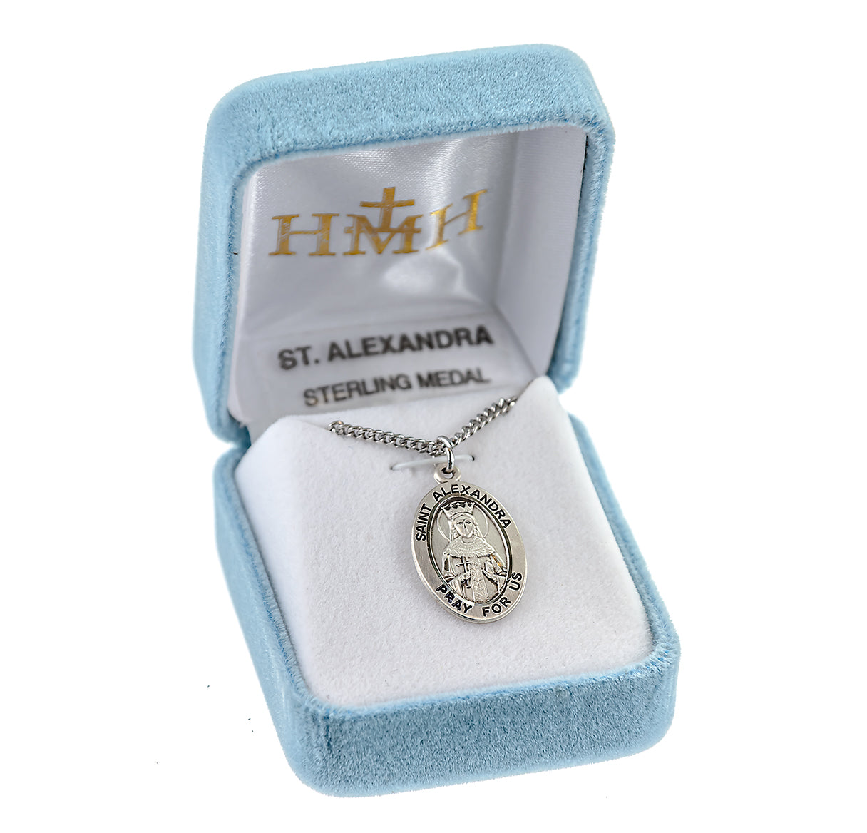 Patron Saint Alexandra Oval Sterling Silver Medal Pendant with Chain | .925 Silver