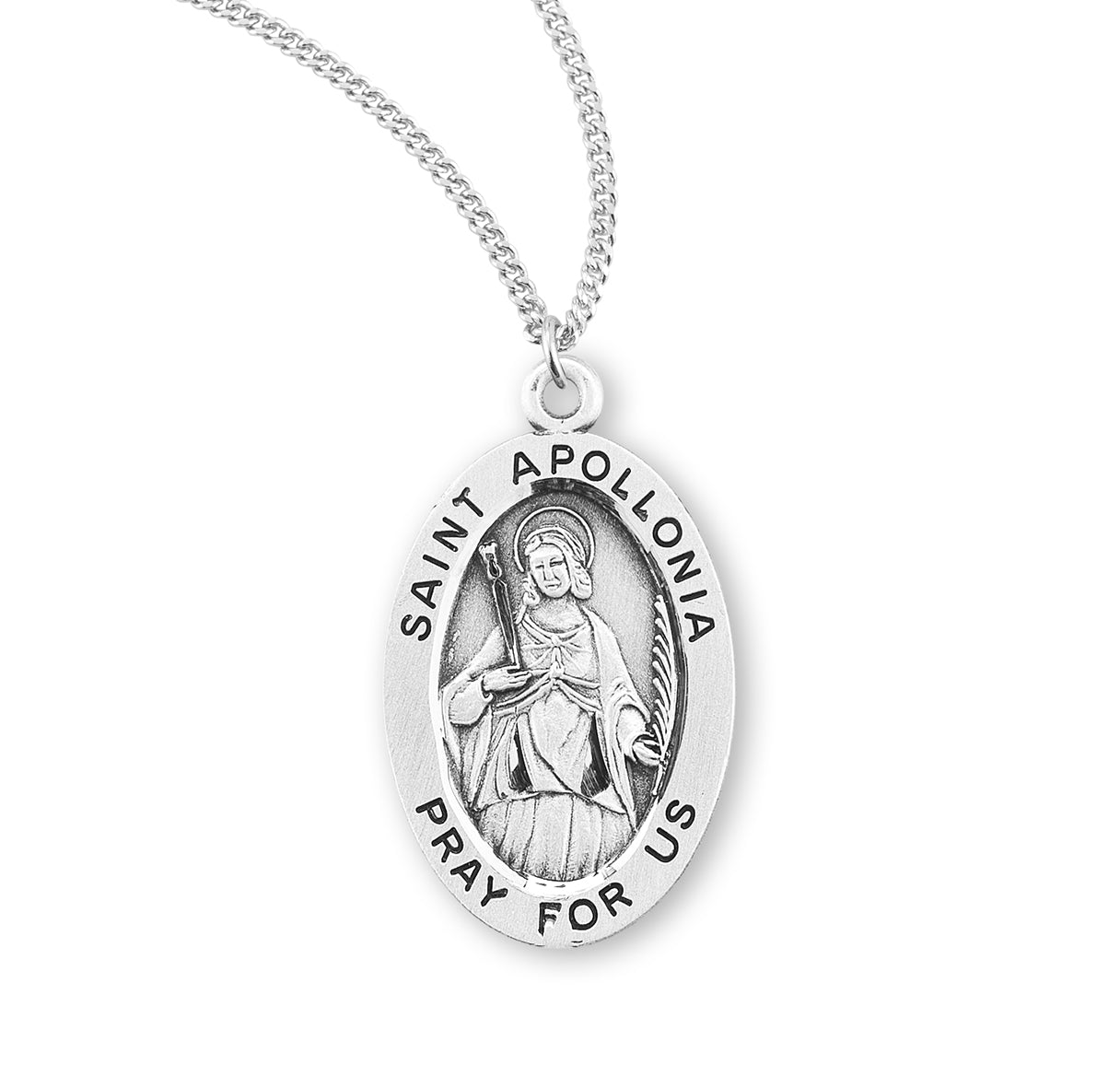 Patron Saint Apollonia Oval Sterling Silver Medal Pendant with Chain | .925 Silver