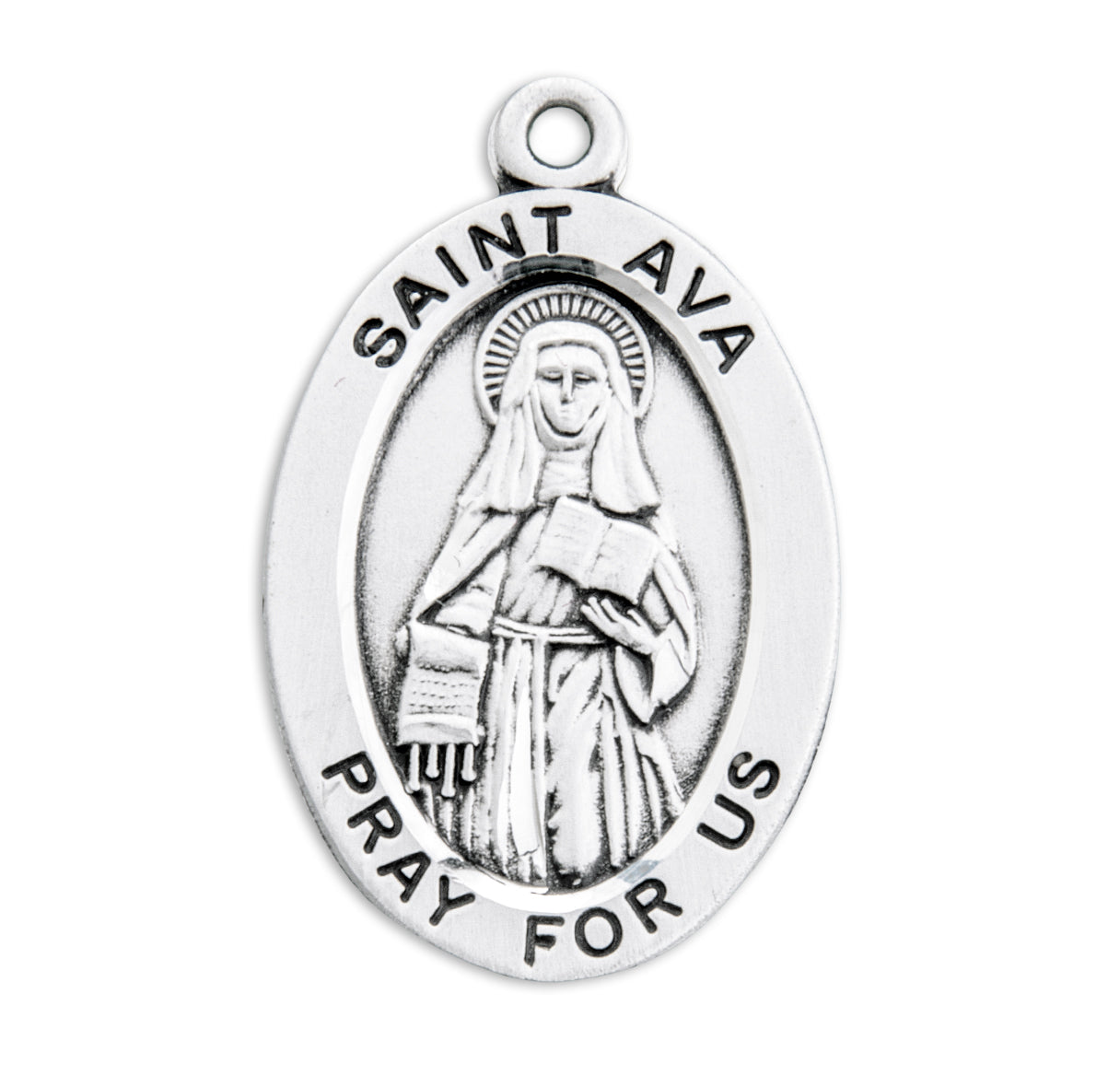 Patron Saint Ava Oval Sterling Silver Medal Pendant with Chain | .925 Silver