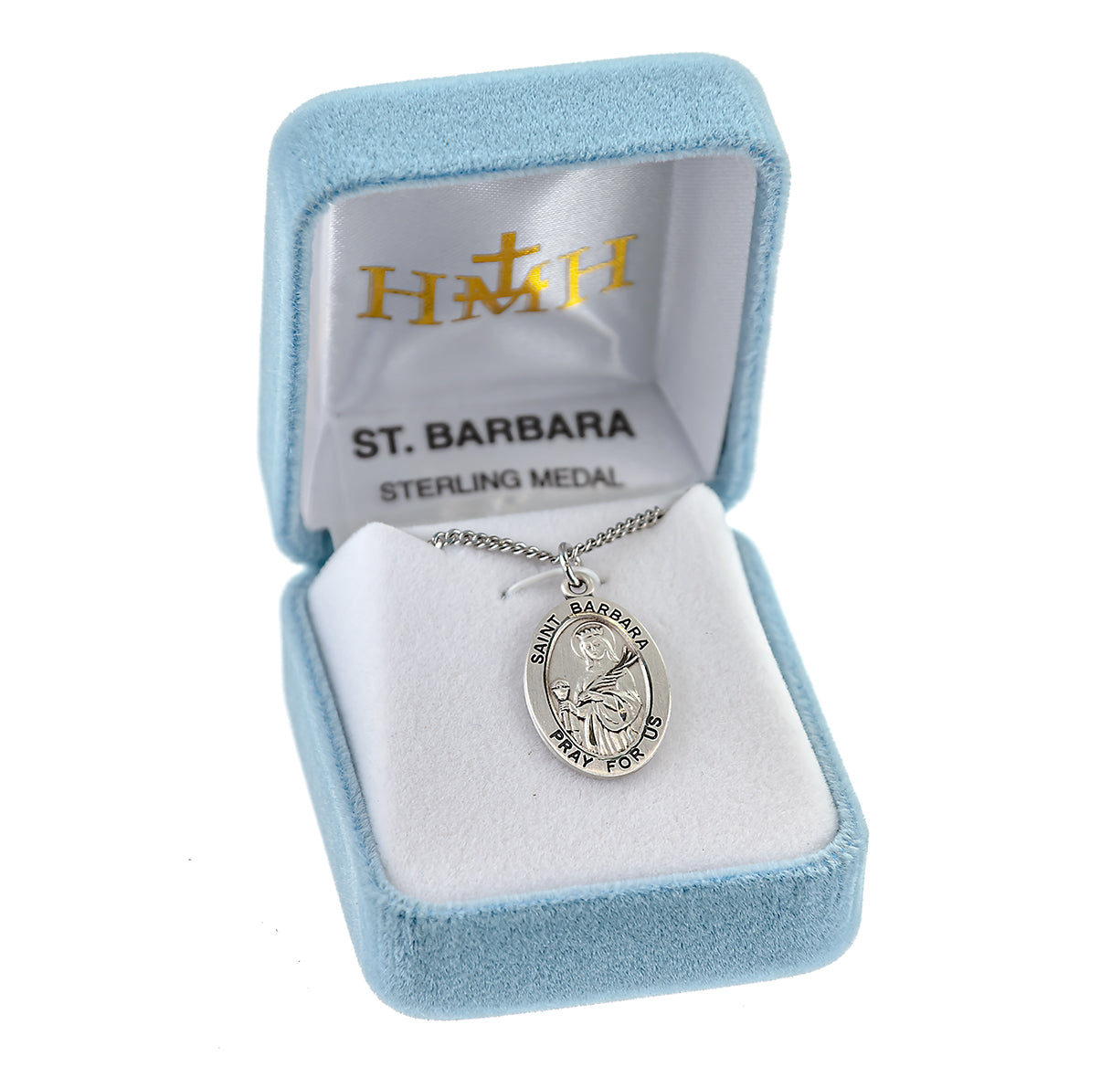 Patron Saint Barbara Oval Sterling Silver Medal Pendant with Chain | .925 Silver