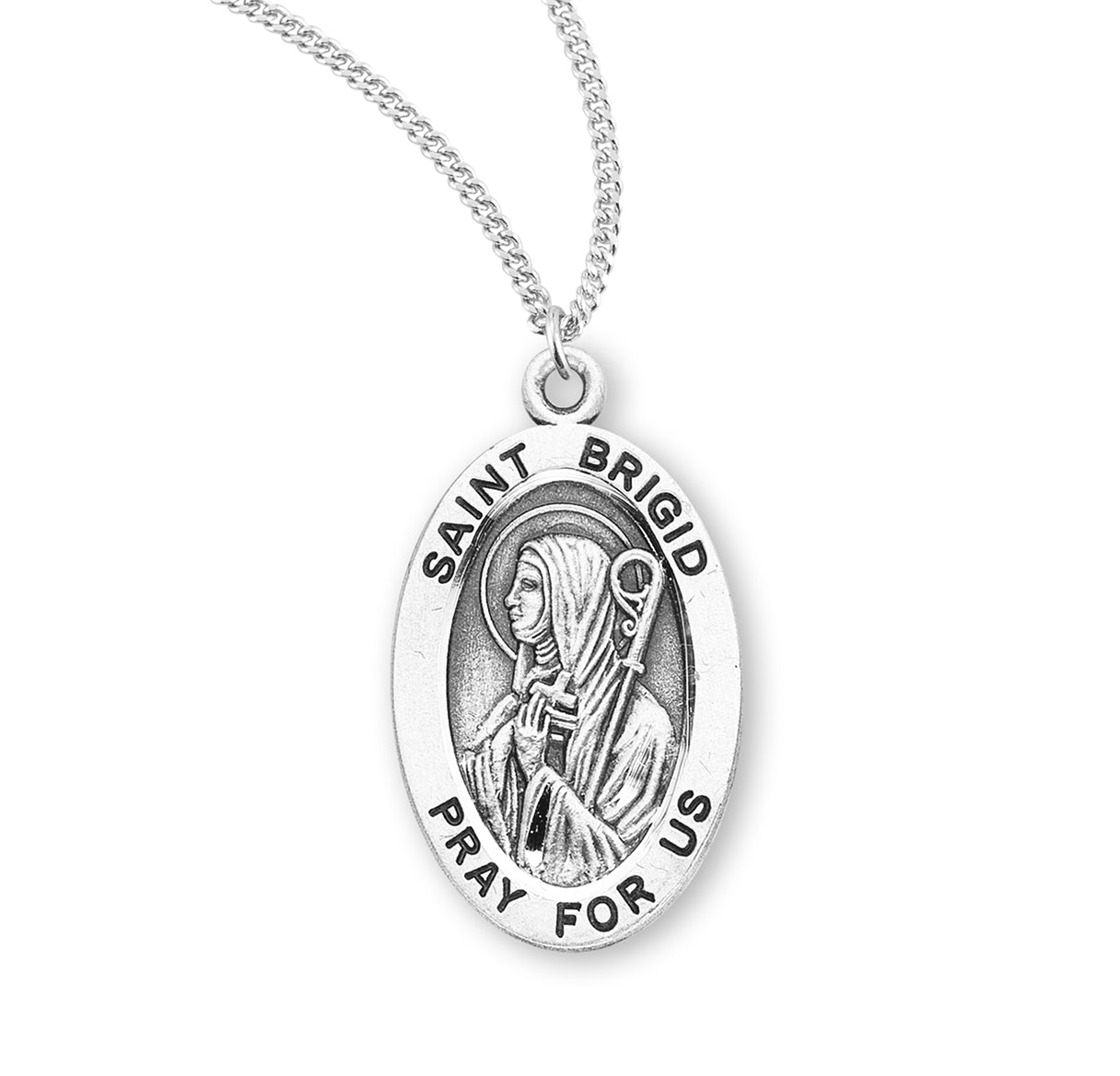 Patron Saint Brigid Oval Sterling Silver Medal Pendant with Chain | .925 Silver