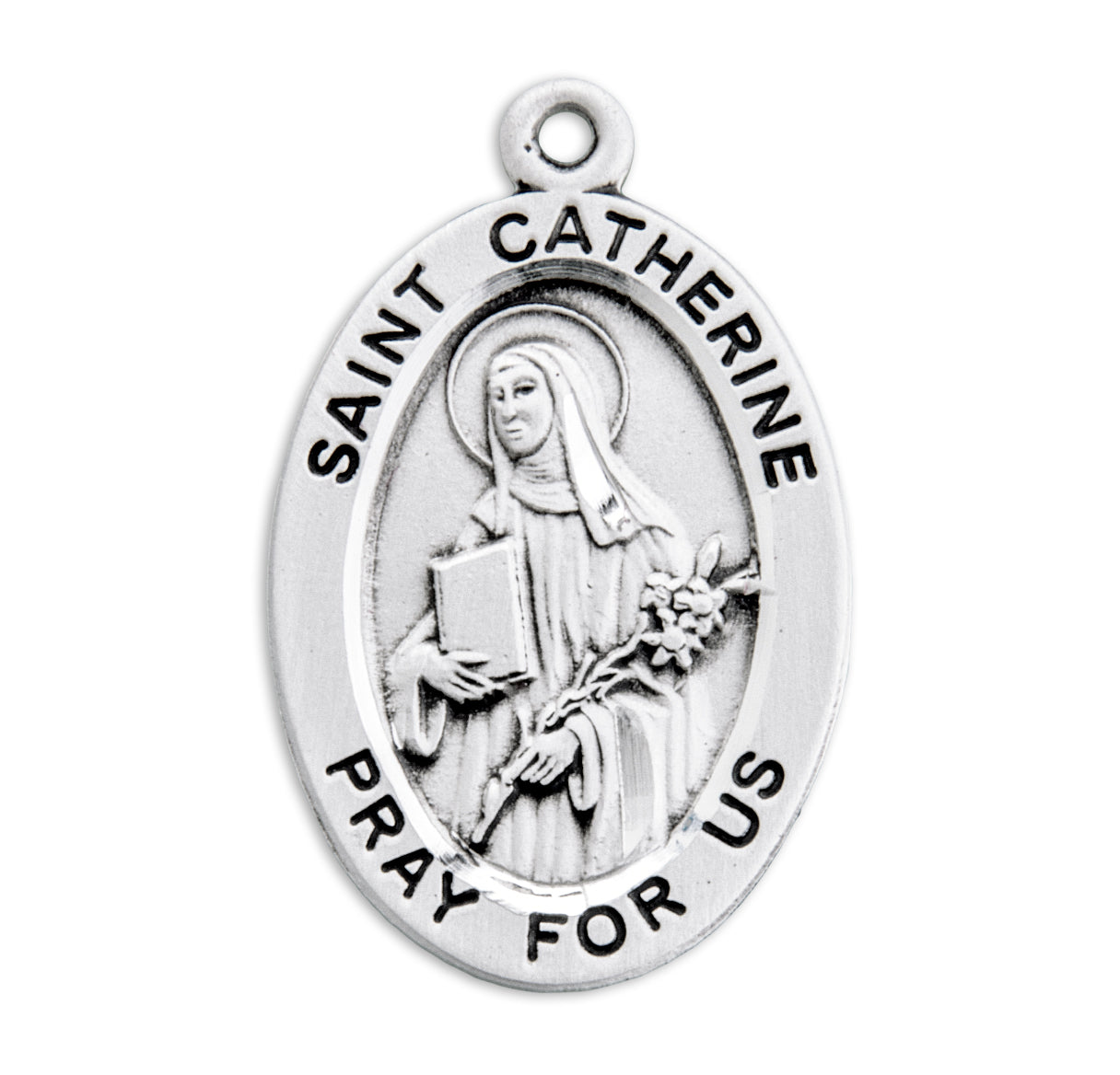 Patron Saint Catherine of Siena Oval Sterling Silver Medal Pendant with Chain | .925 Silver
