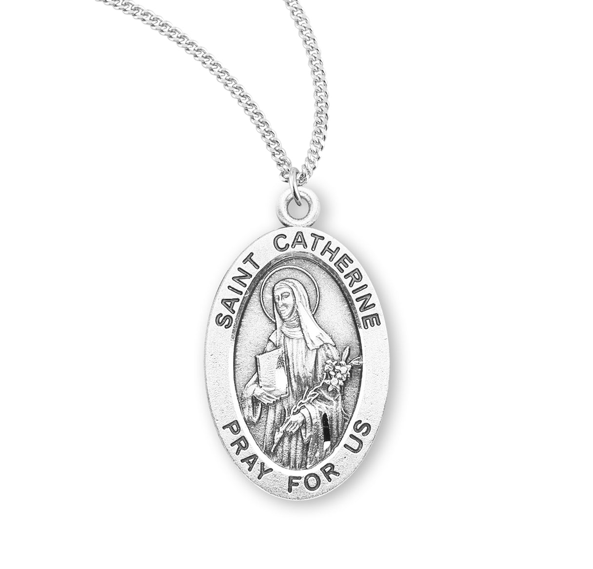 Patron Saint Catherine of Siena Oval Sterling Silver Medal Pendant with Chain | .925 Silver