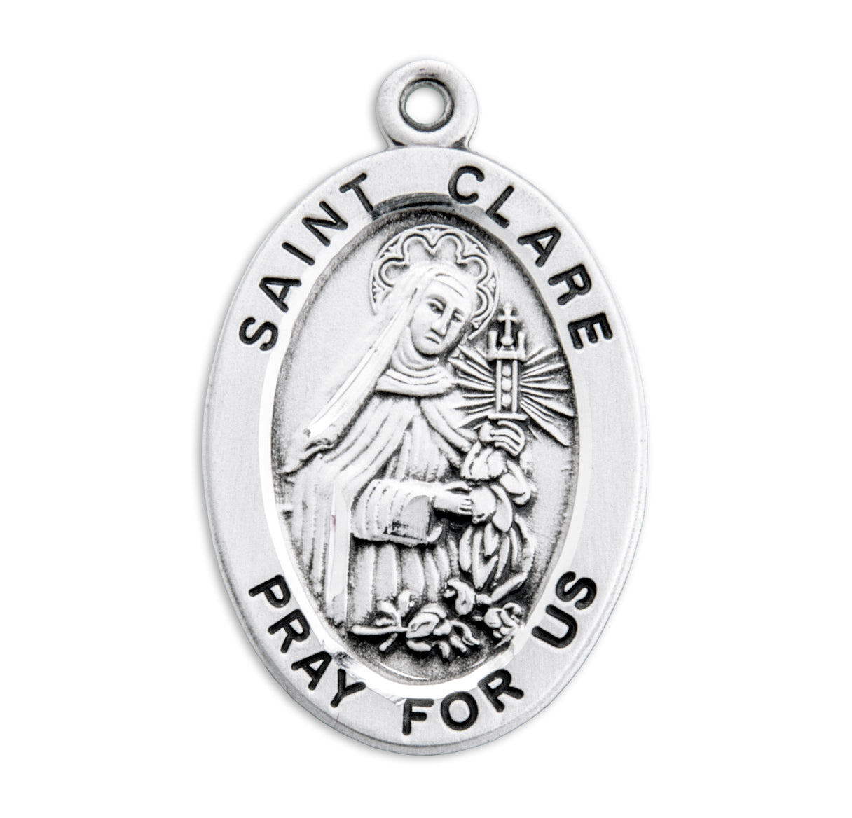 Patron Saint Clare Oval Sterling Silver Medal Pendant with Chain | .925 Silver