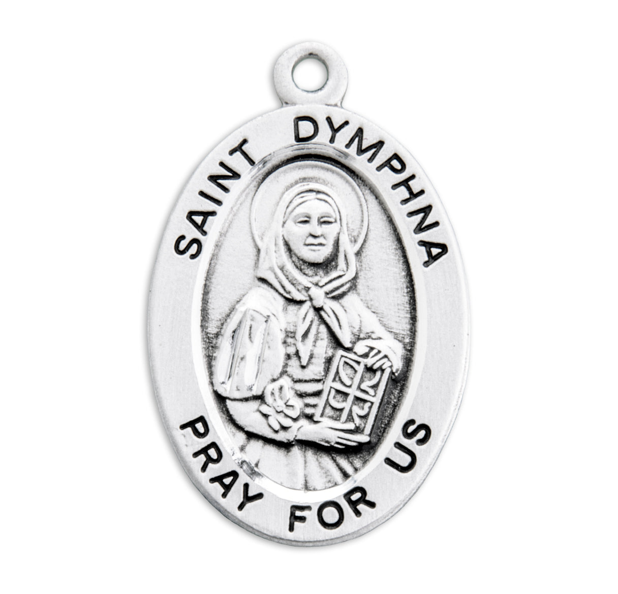 Patron Saint Dymphna Oval Sterling Silver Medal Pendant with Chain | .925 Silver