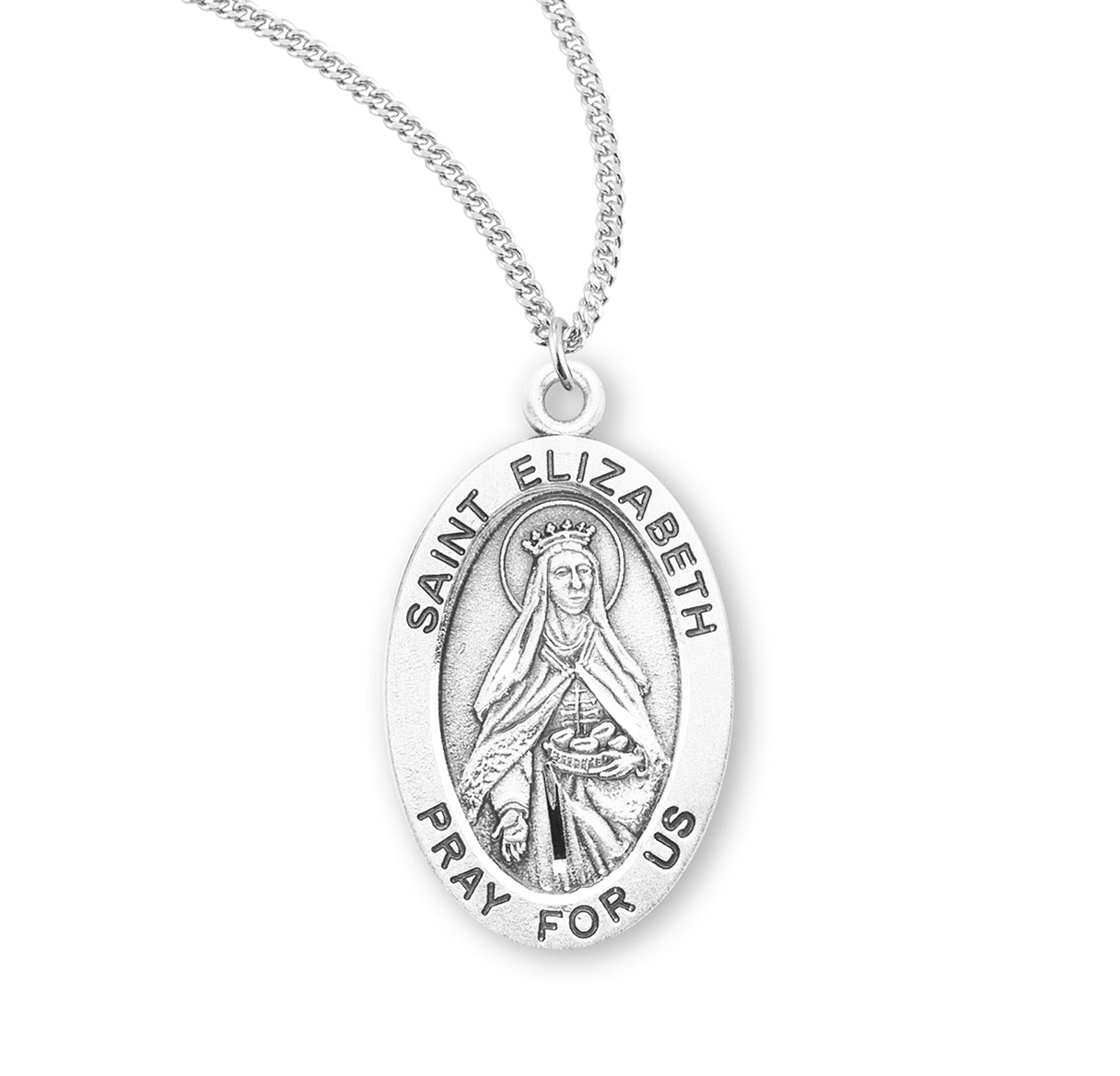 Patron Saint Elizabeth Oval Sterling Silver Medal Pendant with Chain | .925 Silver