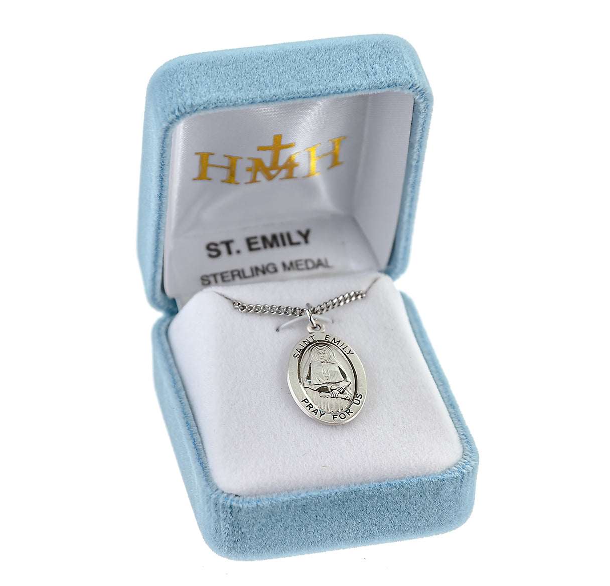 Patron Saint Emily Oval Sterling Silver Medal Pendant with Chain | .925 Silver