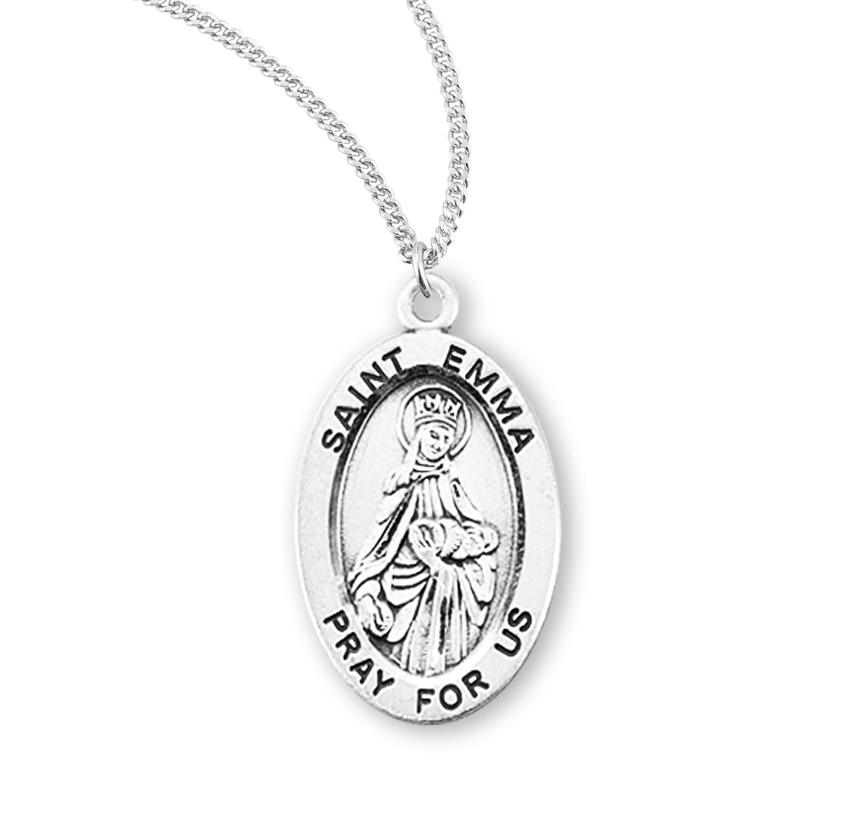 Patron Saint Emma Oval Sterling Silver Medal Pendant with Chain | .925 Silver