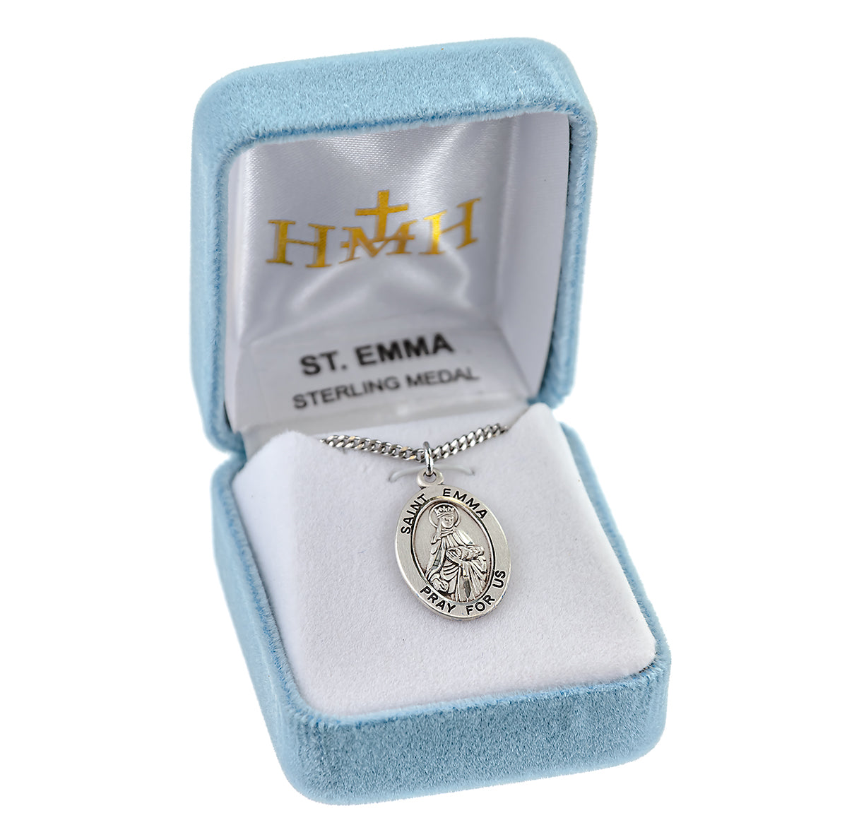 Patron Saint Emma Oval Sterling Silver Medal Pendant with Chain | .925 Silver