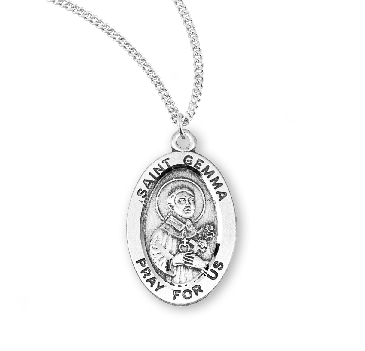 Patron Saint Gemma Oval Sterling Silver Medal Pendant with Chain | .925 Silver