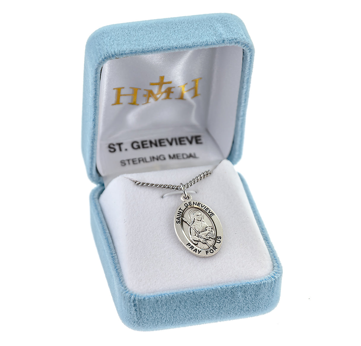 Patron Saint Genevieve Oval Sterling Silver Medal Pendant with Chain | .925 Silver