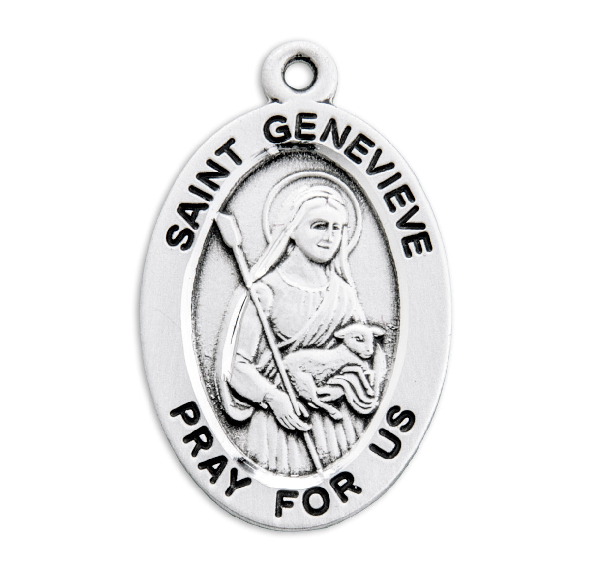 Patron Saint Genevieve Oval Sterling Silver Medal Pendant with Chain | .925 Silver