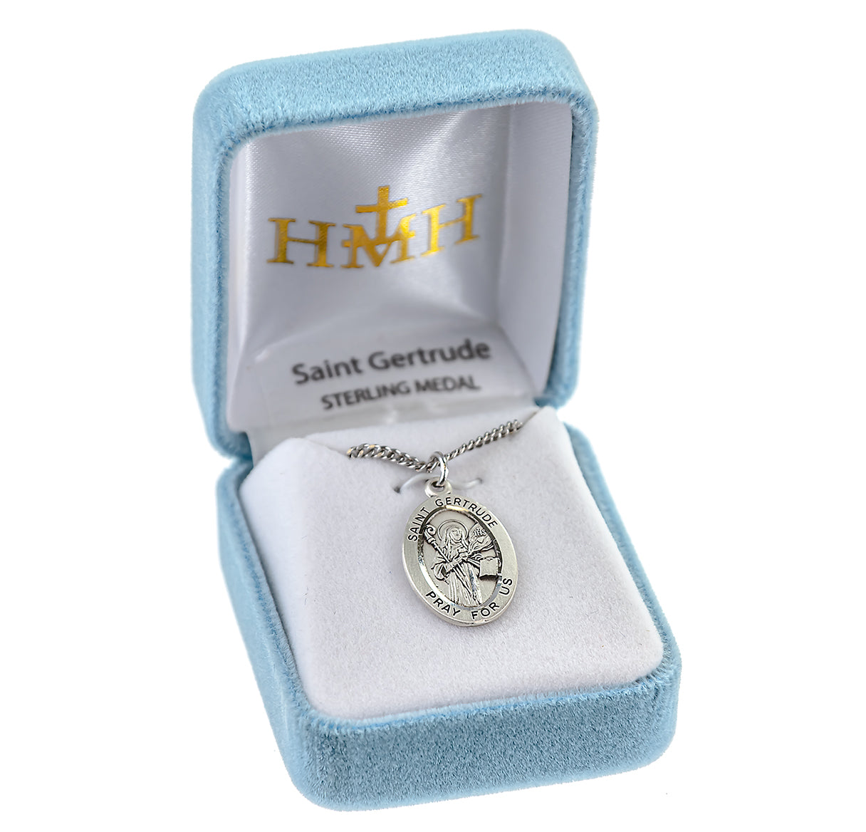 Patron Saint Gertrude Oval Sterling Silver Medal Pendant with Chain | .925 Silver