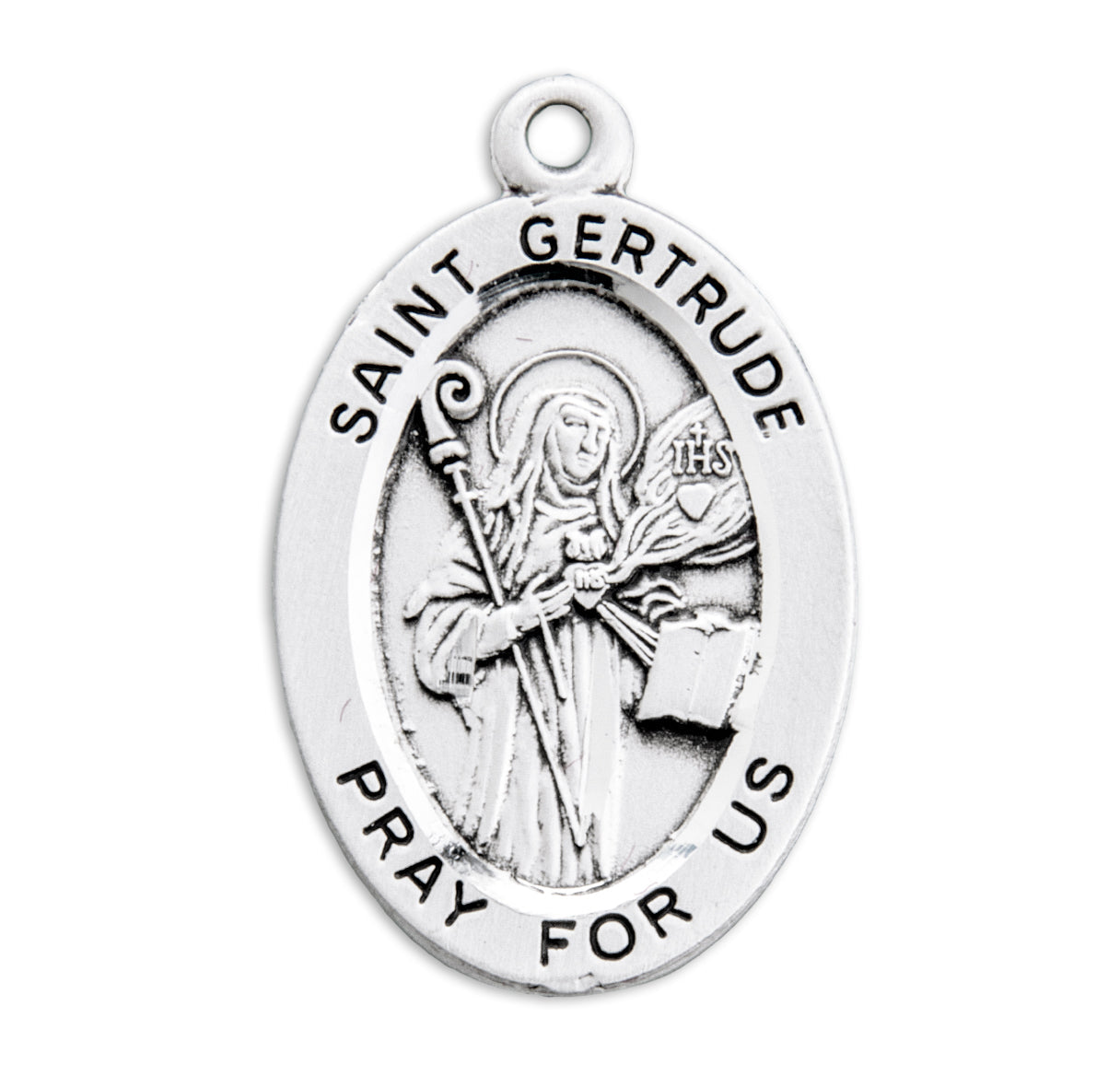 Patron Saint Gertrude Oval Sterling Silver Medal Pendant with Chain | .925 Silver
