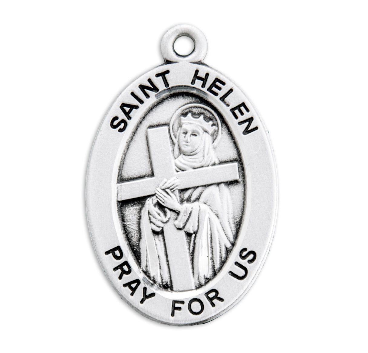Patron Saint Helen Oval Sterling Silver Medal Pendant with Chain | .925 Silver