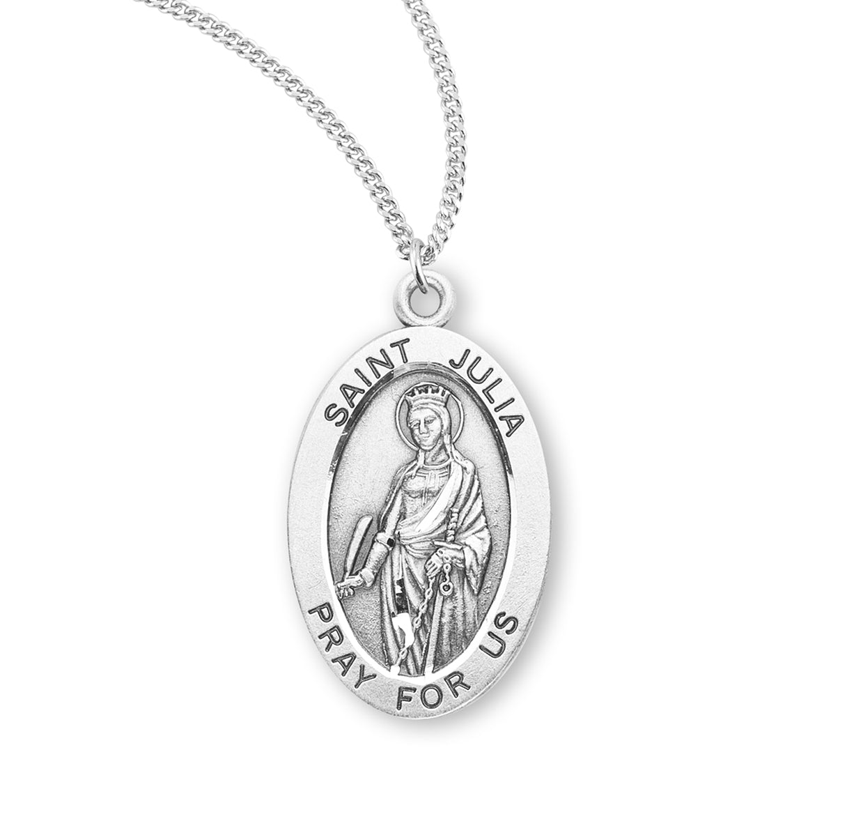 Patron Saint Julia Oval Sterling Silver Medal Pendant with Chain | .925 Silver