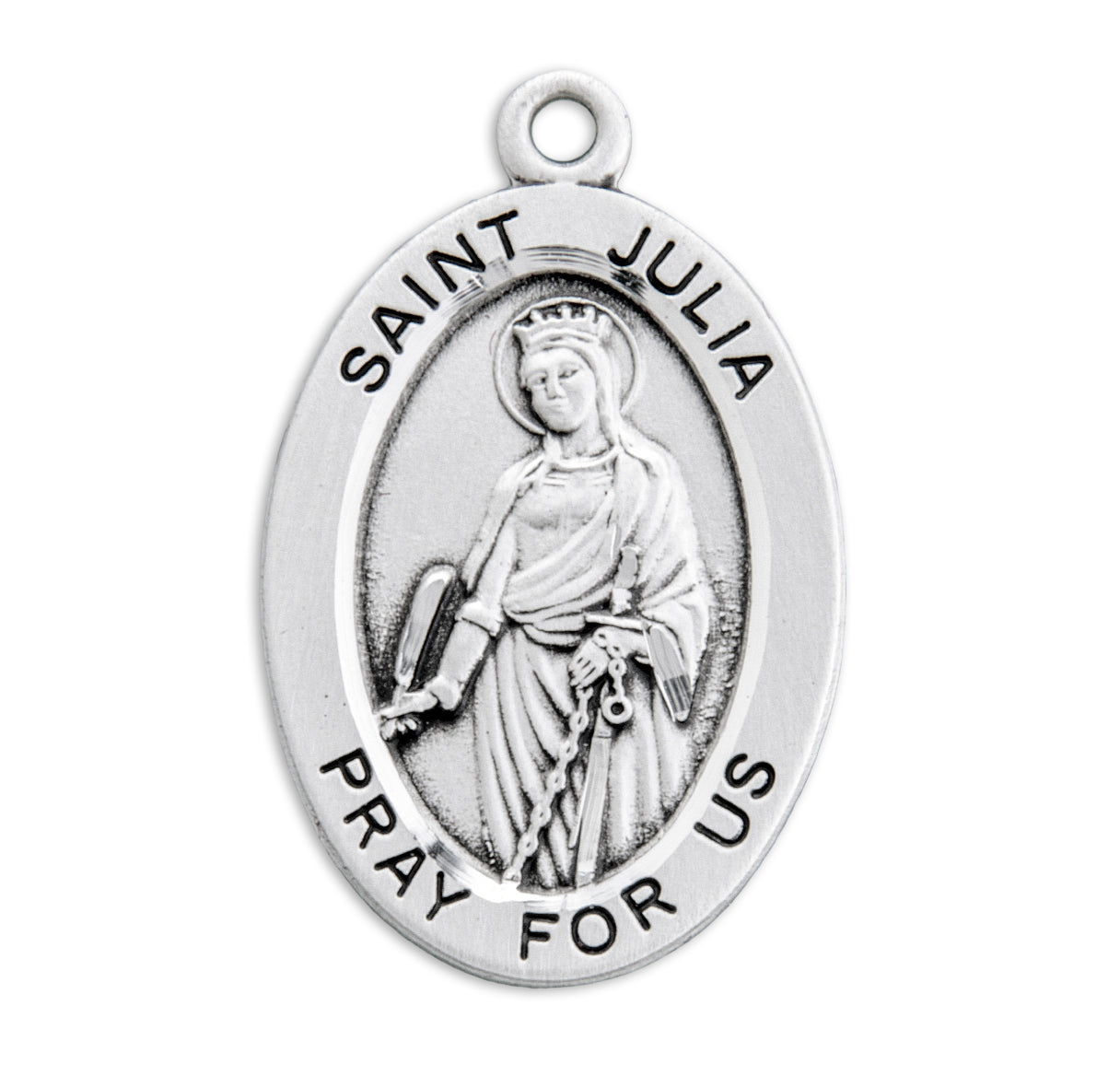 Patron Saint Julia Oval Sterling Silver Medal Pendant with Chain | .925 Silver