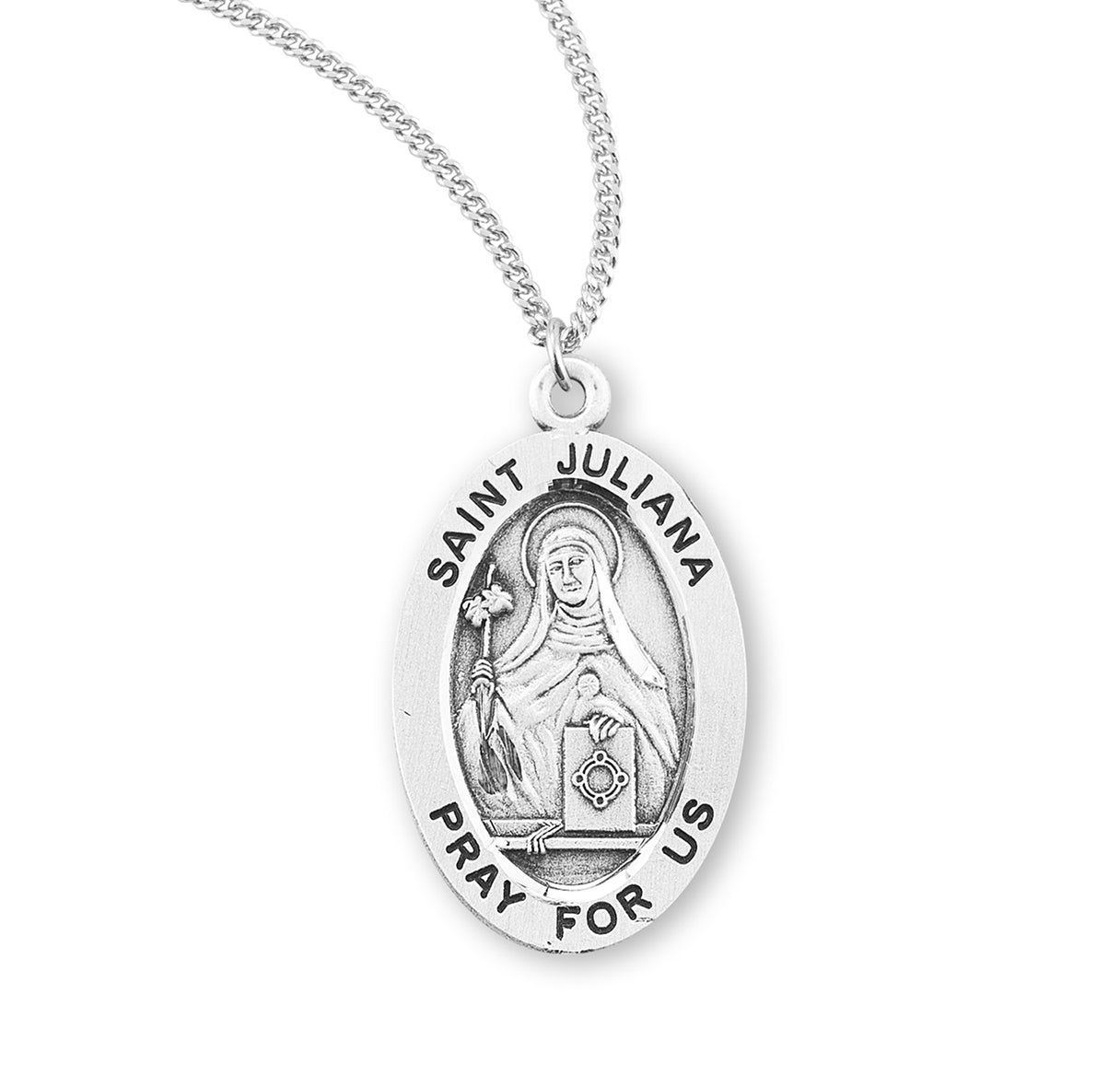 Saint Juliana Oval Sterling Silver Medal Pendant with Chain | .925 Silver