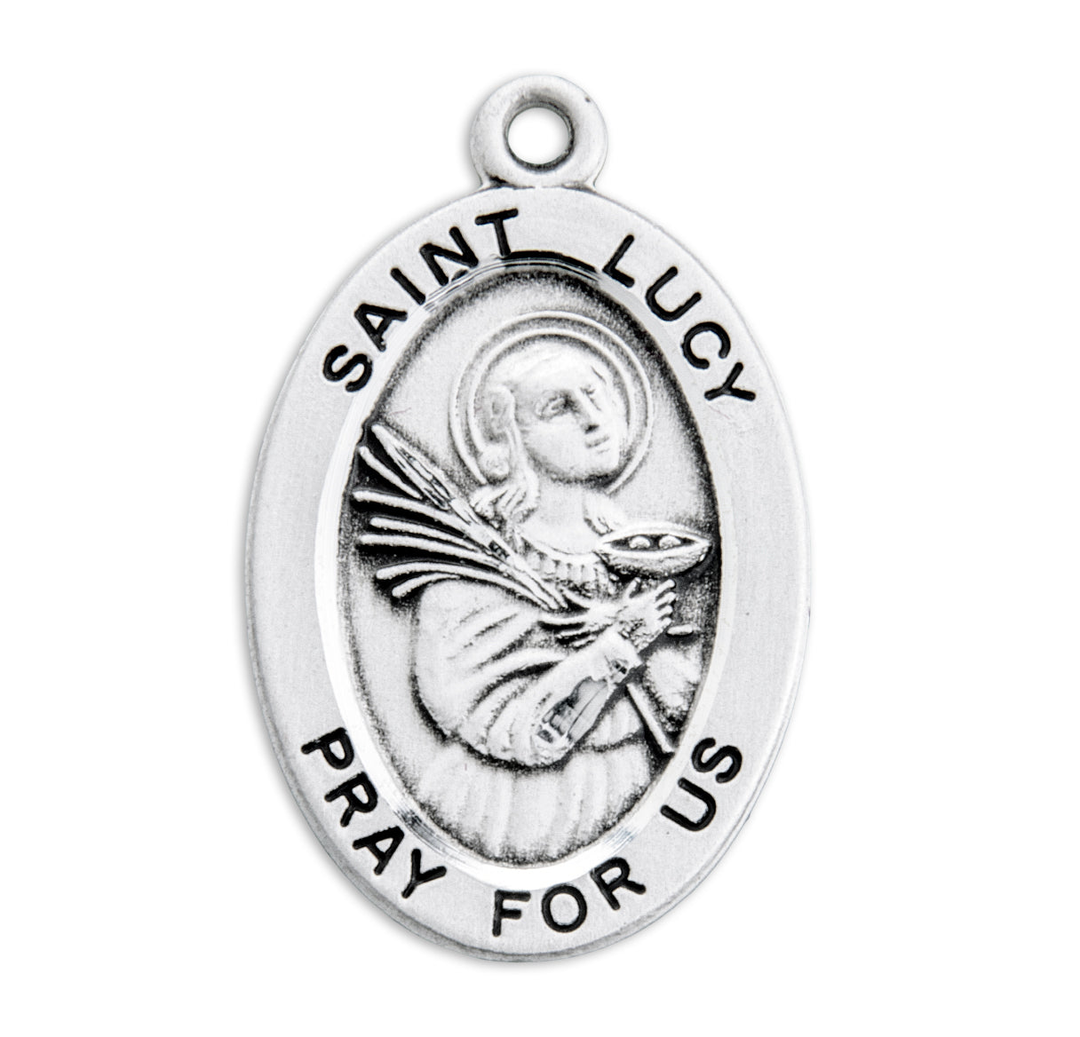 Patron Saint Lucy Oval Sterling Silver Medal Pendant with Chain | .925 Silver