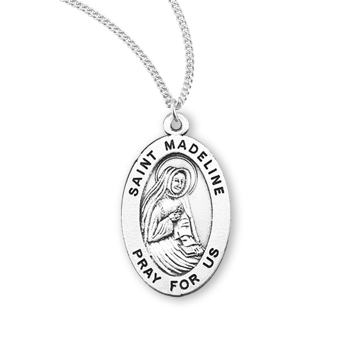 Patron Saint Madeline Oval Sterling Silver Medal Pendant with Chain | .925 Silver