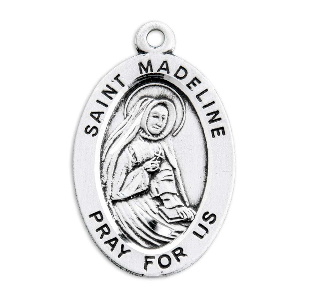 Patron Saint Madeline Oval Sterling Silver Medal Pendant with Chain | .925 Silver