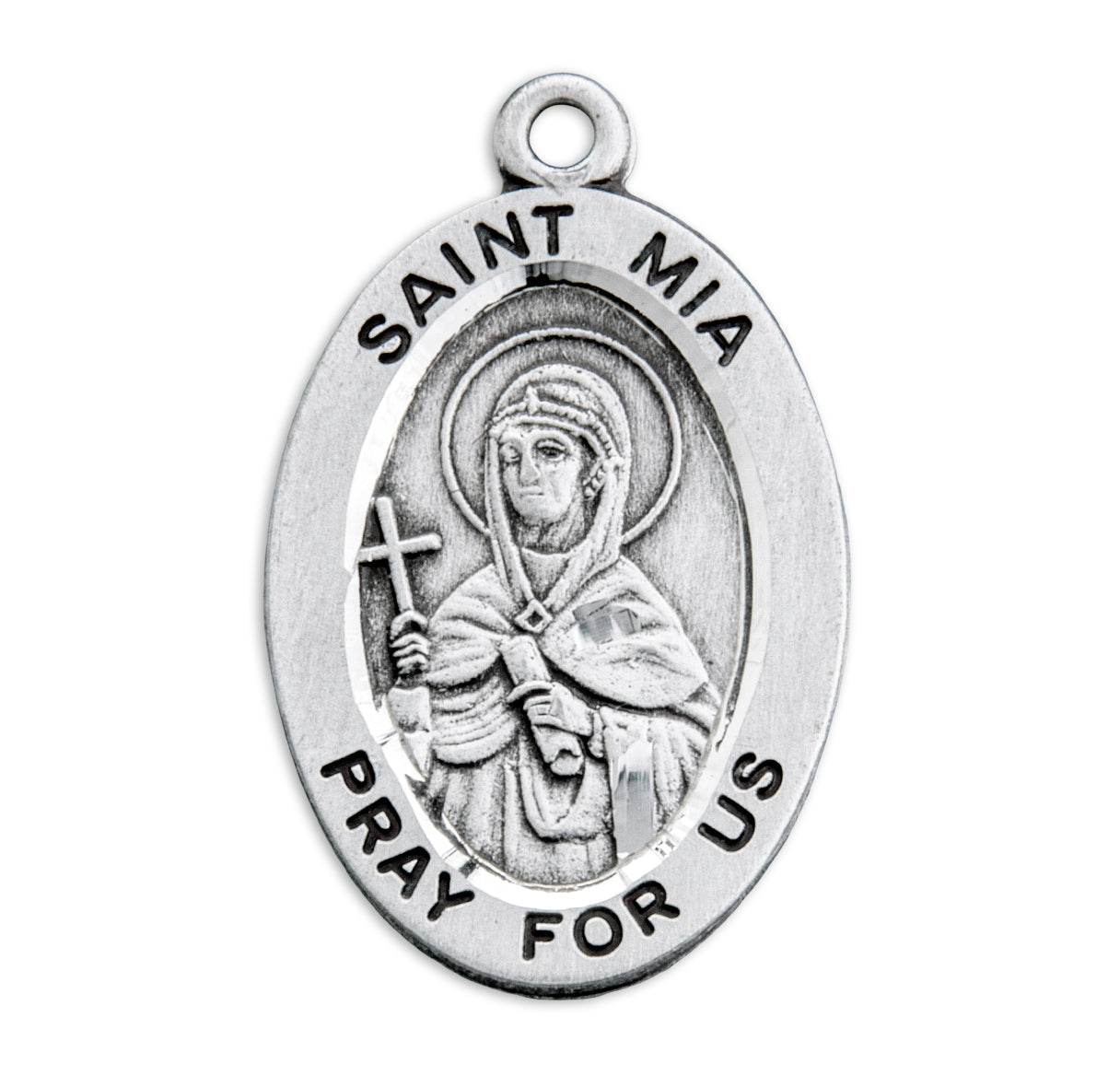 Patron Saint Mia Oval Sterling Silver Medal Pendant with Chain | .925 Silver
