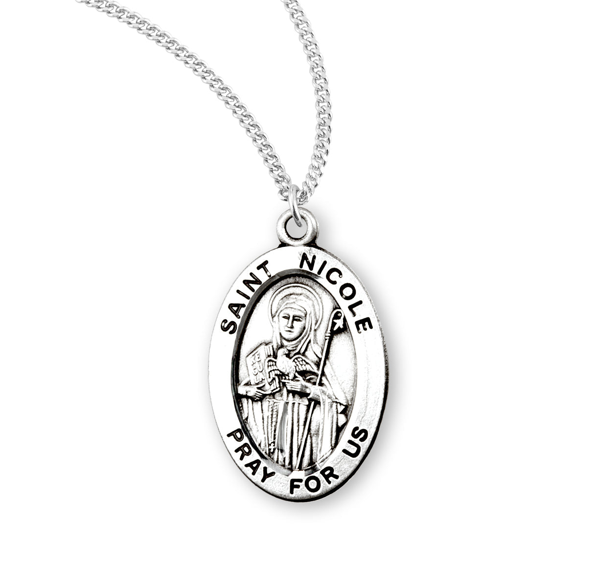Patron Saint Nicole Oval Sterling Silver Medal Pendant with Chain | .925 Silver