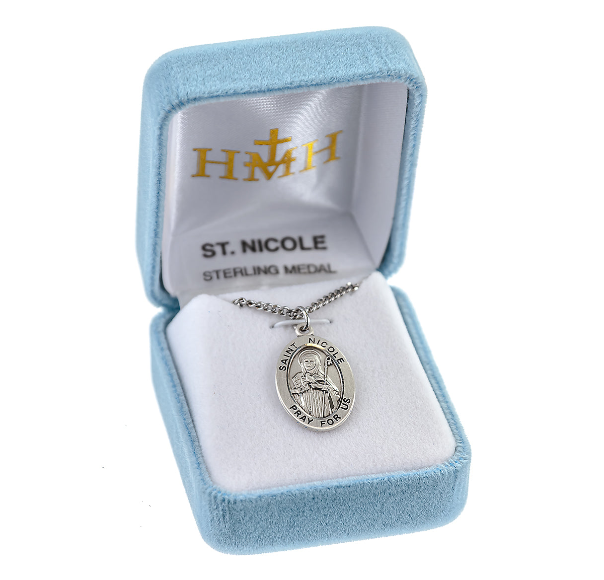 Patron Saint Nicole Oval Sterling Silver Medal Pendant with Chain | .925 Silver