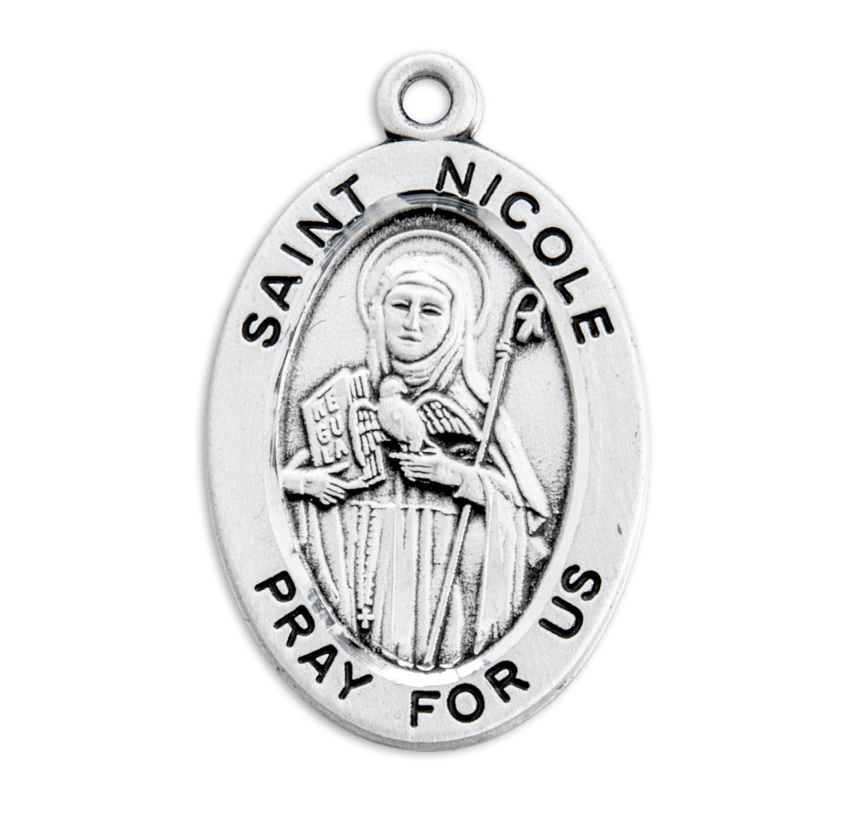 Patron Saint Nicole Oval Sterling Silver Medal Pendant with Chain | .925 Silver