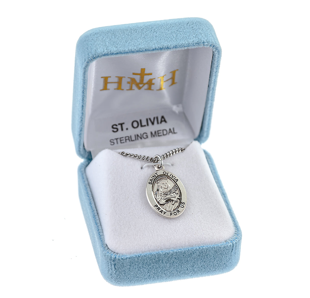 Patron Saint Olivia Oval Sterling Silver Medal Pendant with Chain | .925 Silver