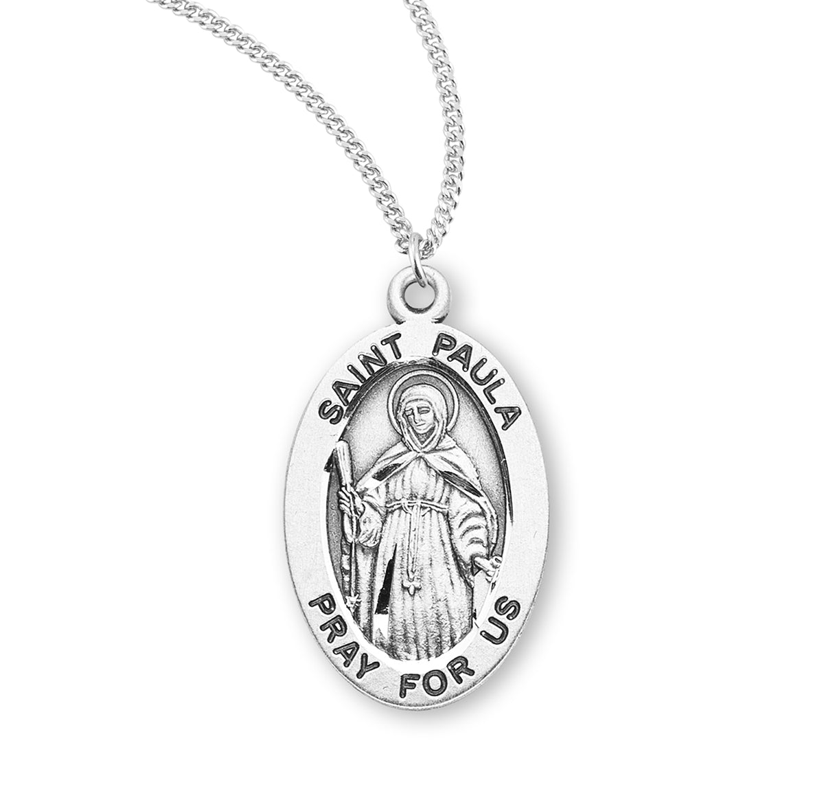 Patron Saint Paula Oval Sterling Silver Medal Pendant with Chain | .925 Silver