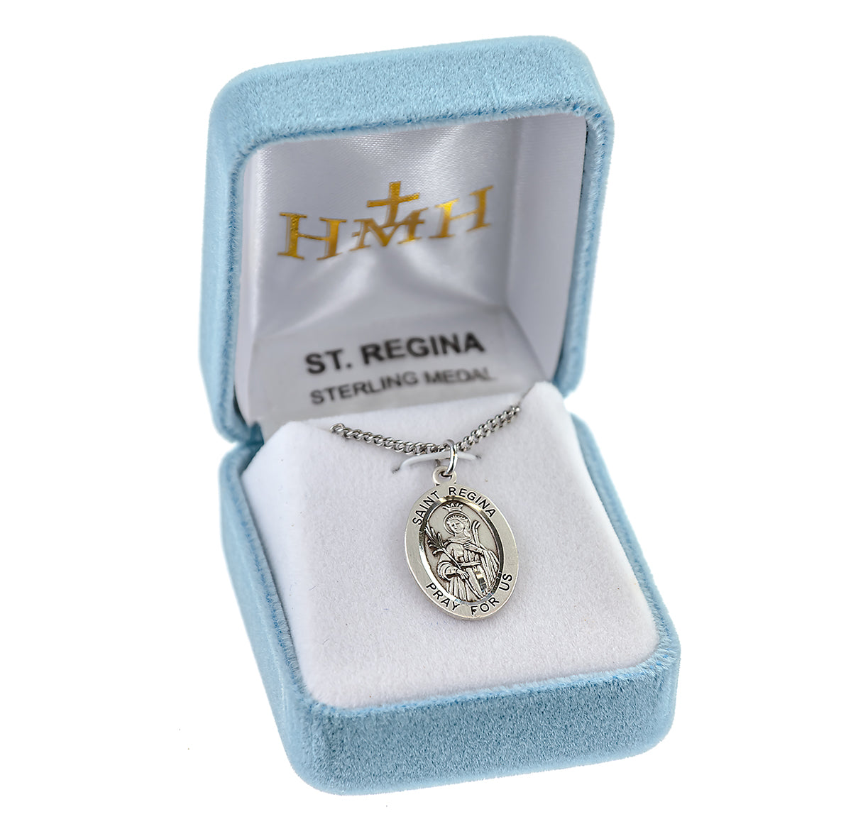 Patron Saint Regina Oval Sterling Silver Medal Pendant with Chain | .925 Silver