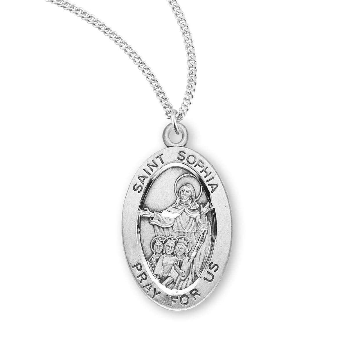 Patron Saint Sophia Oval Sterling Silver Medal Pendant with Chain | .925 Silver
