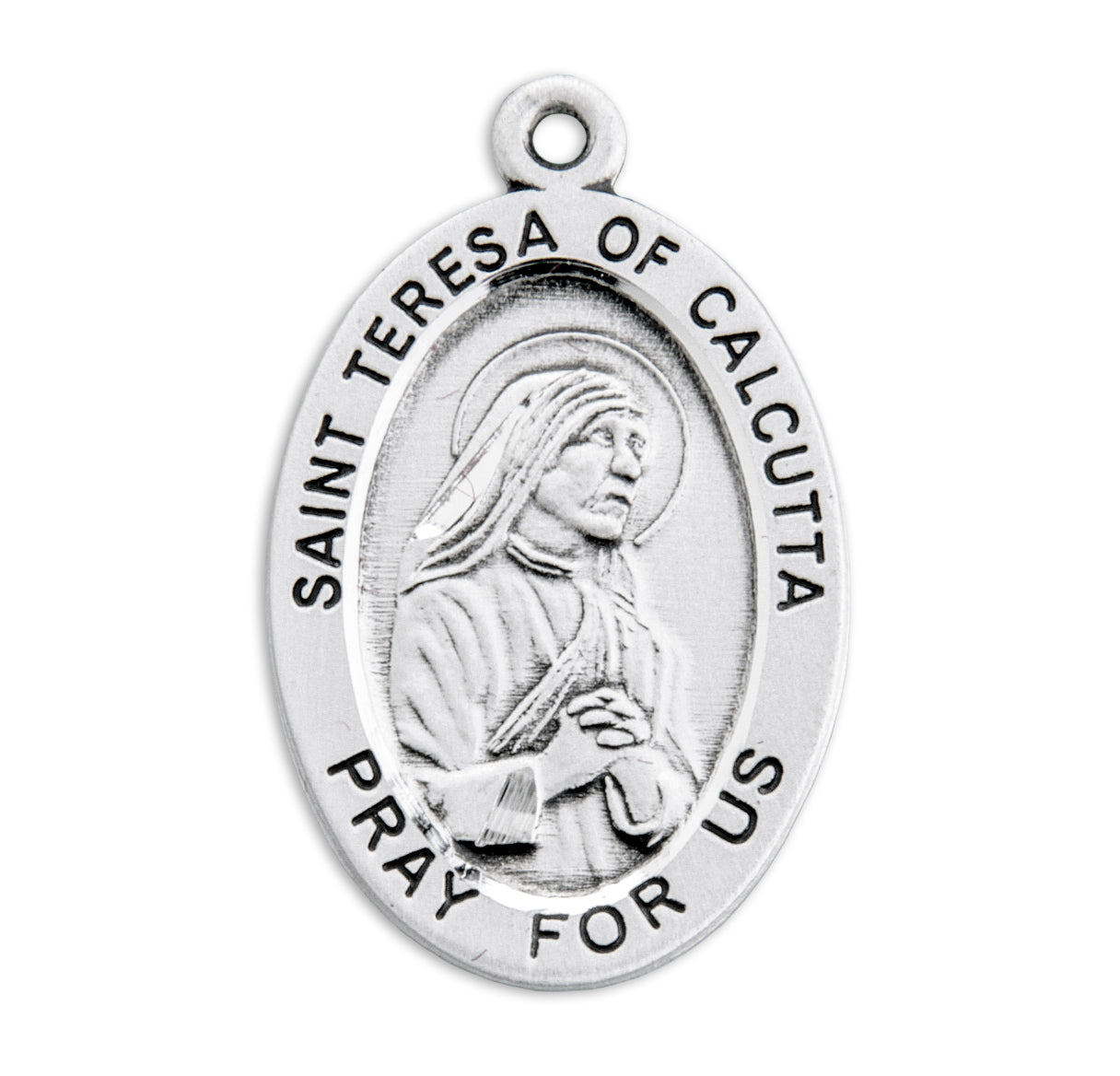 Patron Saint Teresa of Calcutta Oval Sterling Silver Medal Pendant with Chain | .925 Silver