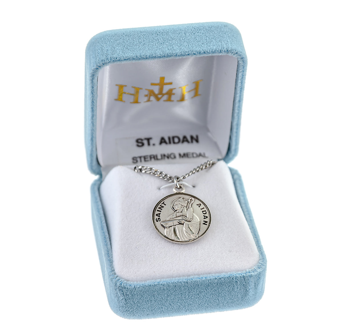 Saint Aidan Oval Sterling Silver Medal Pendant with Chain | .925 Silver