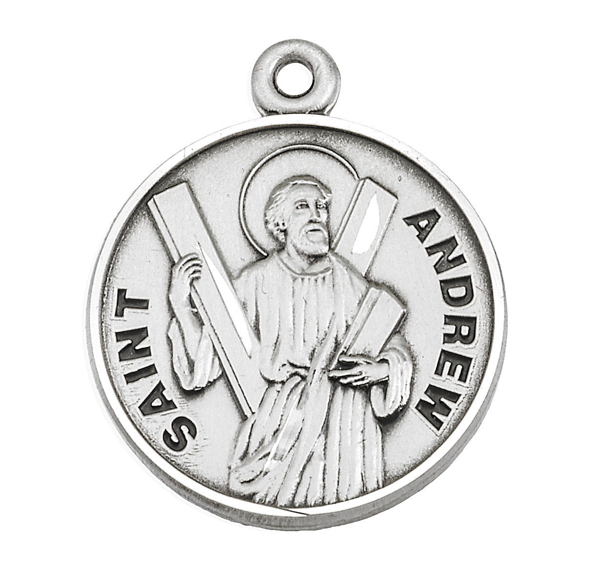 Patron Saint Andrew Round Sterling Silver Medal Pendant with Chain | .925 Silver