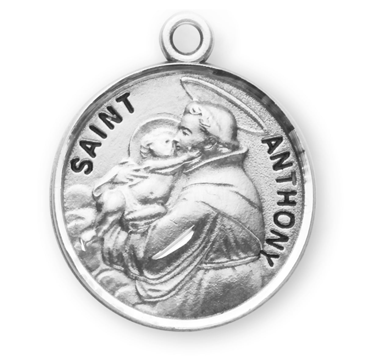 Patron Saint Anthony Round Sterling Silver Medal Pendant with Chain | .925 Silver