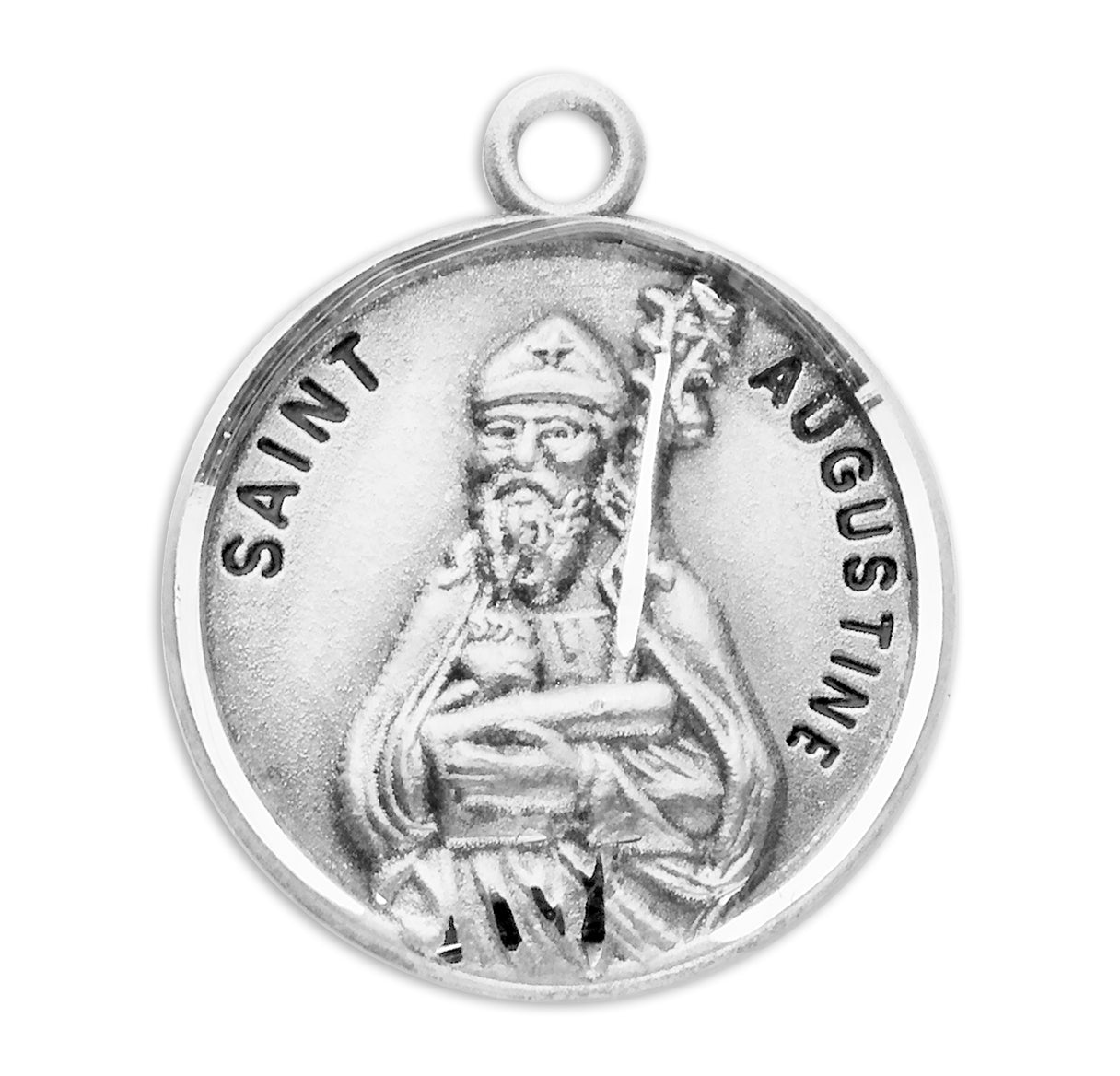 Patron Saint Augustine Round Sterling Silver Medal Pendant with Chain | .925 Silver