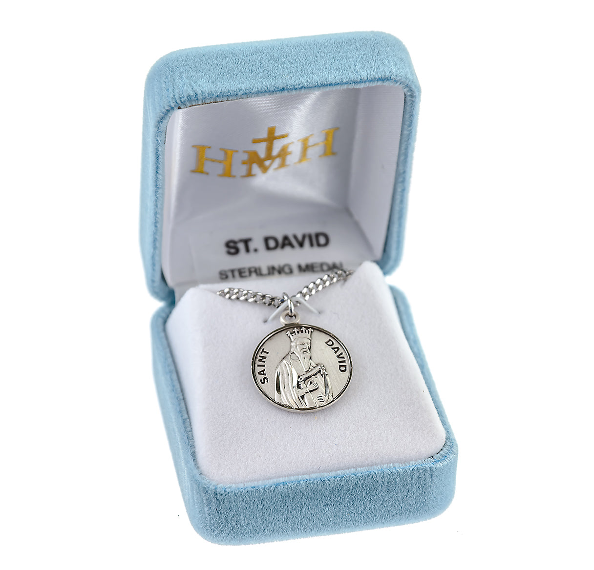 Patron Saint David Round Sterling Silver Medal Pendant with Chain | .925 Silver