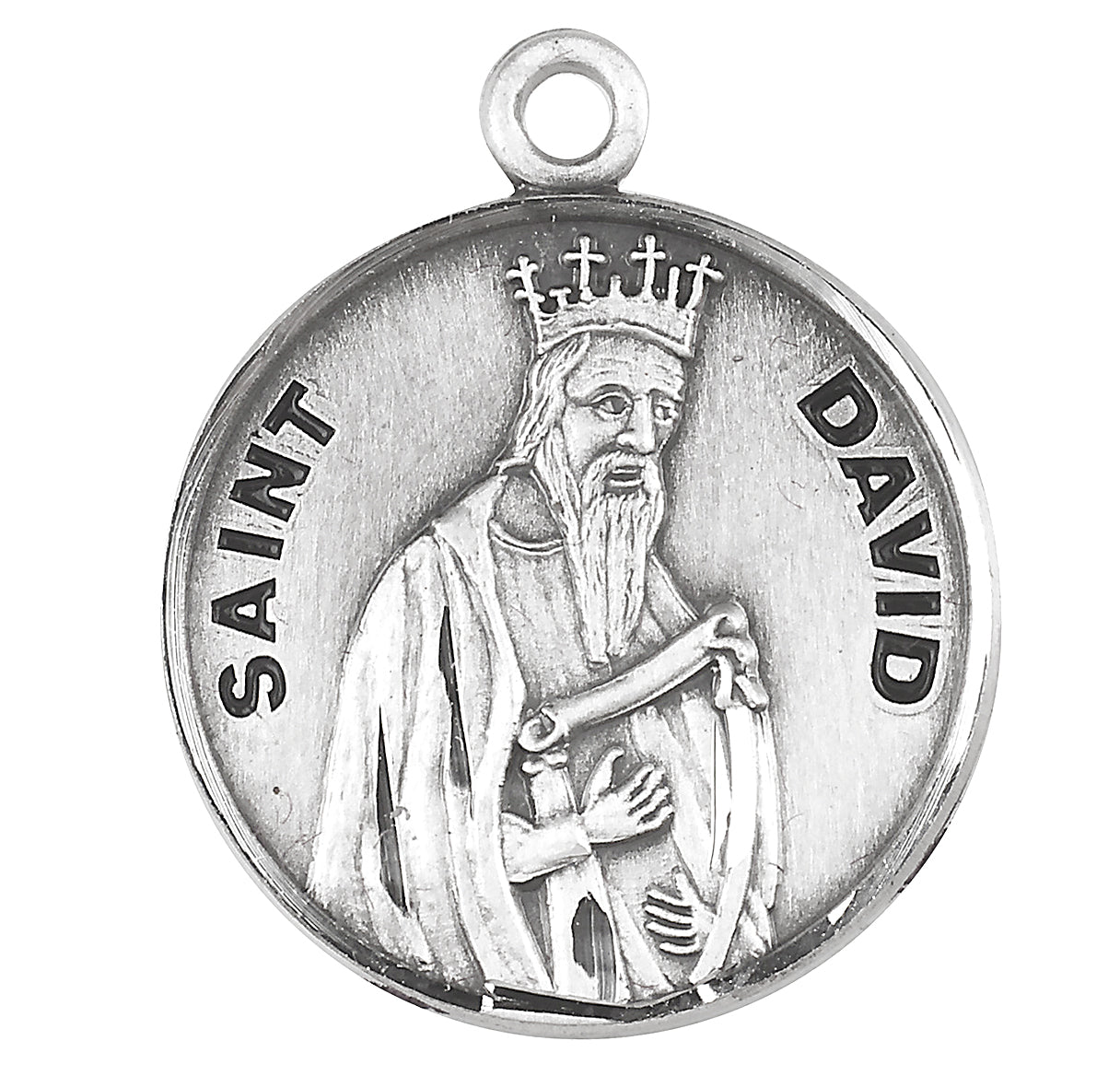 Patron Saint David Round Sterling Silver Medal Pendant with Chain | .925 Silver
